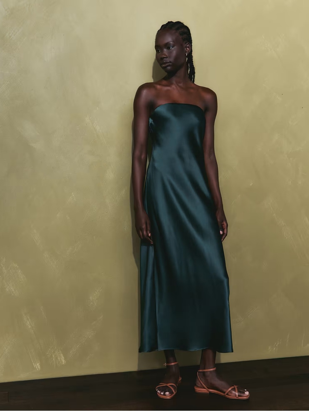 Quince 100% Washable Silk Strapless Midi Dress Deep Forest Green Maxi S 4 6 - Picture 6 of 10